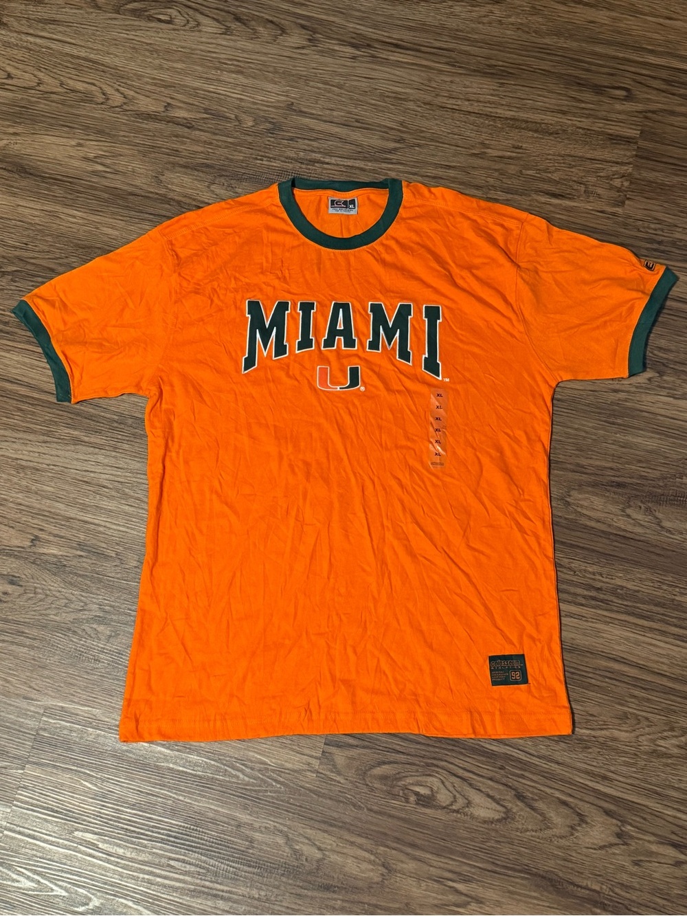 Miami Orange Ringer T‑Shirt with Green Trim and Embroidered Logo in Size XL NWT